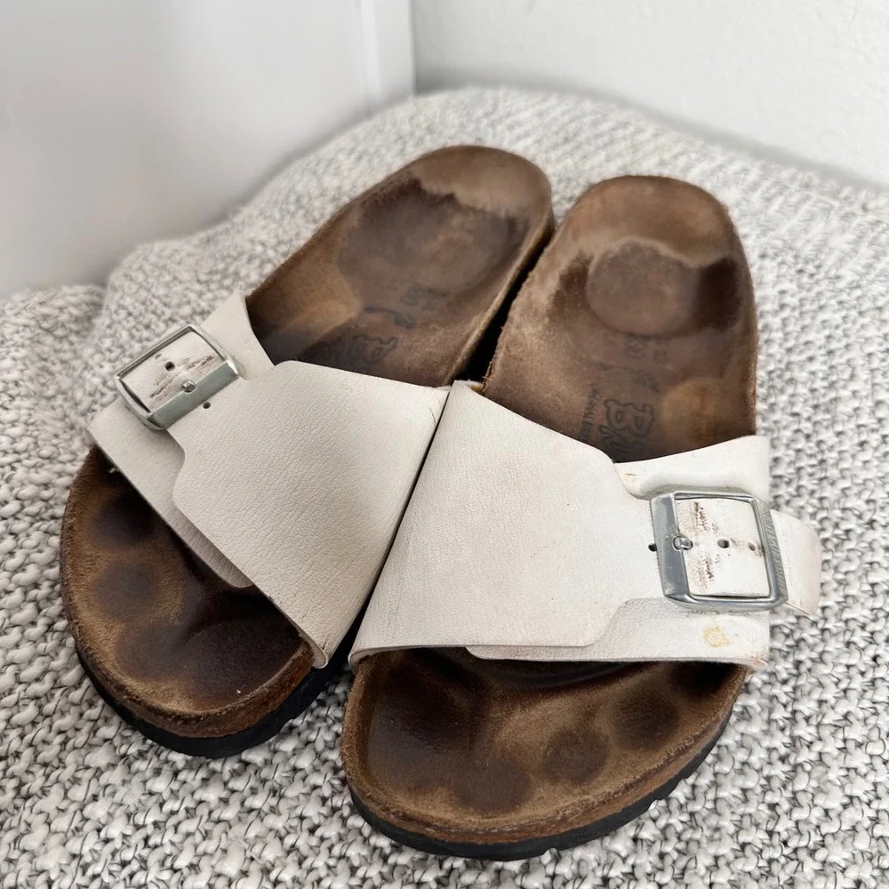 Birkenstock Birki's Madrid White Single Strap Buckle Slide Sandals Kids 36 4 4.5